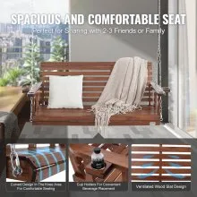 VEVOR Columpio de madera para porche de 5.5 pies, columpio de banco para patio y jardín, capacidad de carga fuerte mejorada de 880 libras, banco de silla oscilante resistente con cadenas colgantes para exteriores, marrón