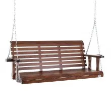 VEVOR Columpio de madera para porche de 5.5 pies, columpio de banco para patio y jardín, capacidad de carga fuerte mejorada de 880 libras, banco de silla oscilante resistente con cadenas colgantes para exteriores, marrón
