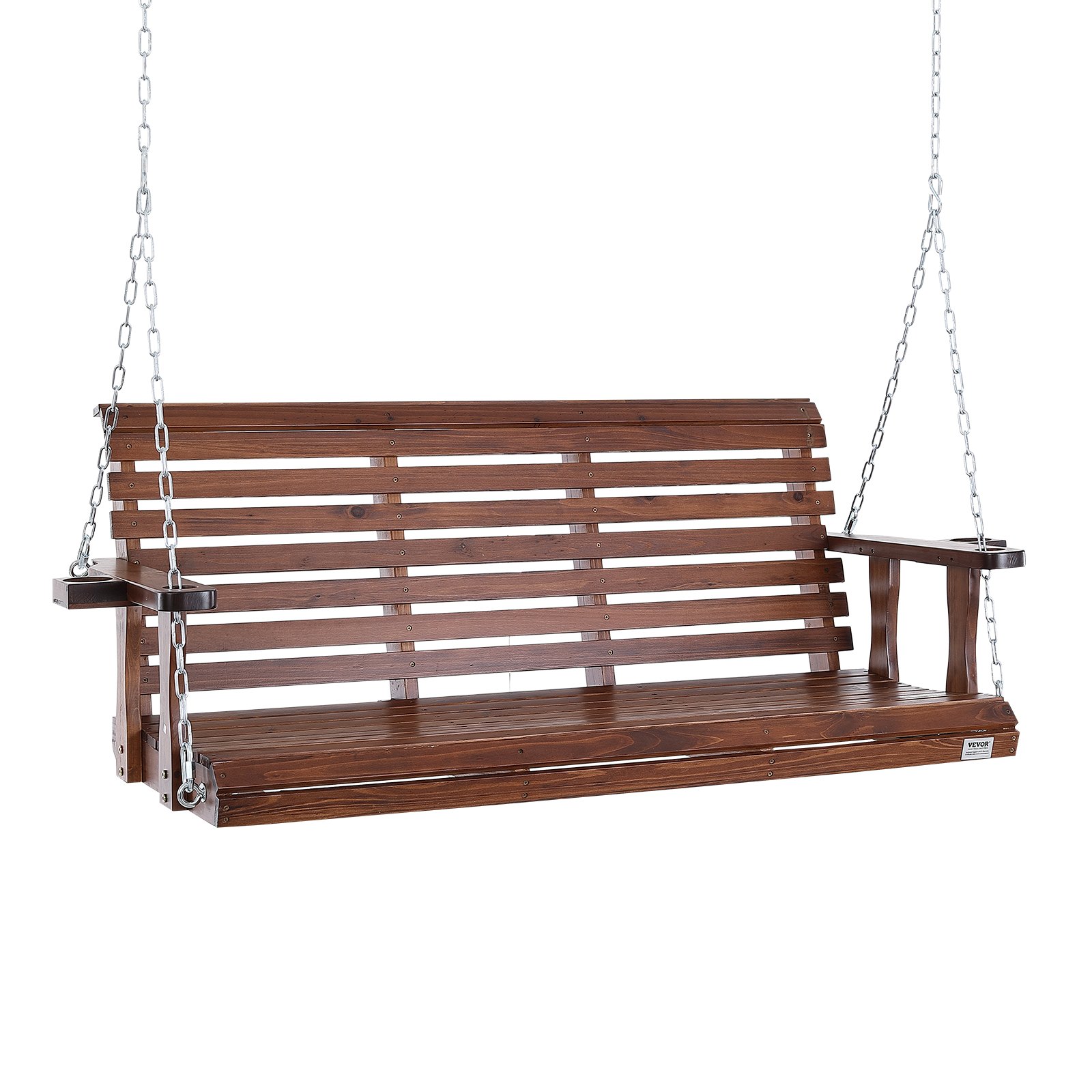 VEVOR Columpio de madera para porche de 1,6 m, banco de patio para jardín, capacidad de carga mejorada de 400 kg, banco de columpio resistente con cadenas colgantes para exteriores, color marrón