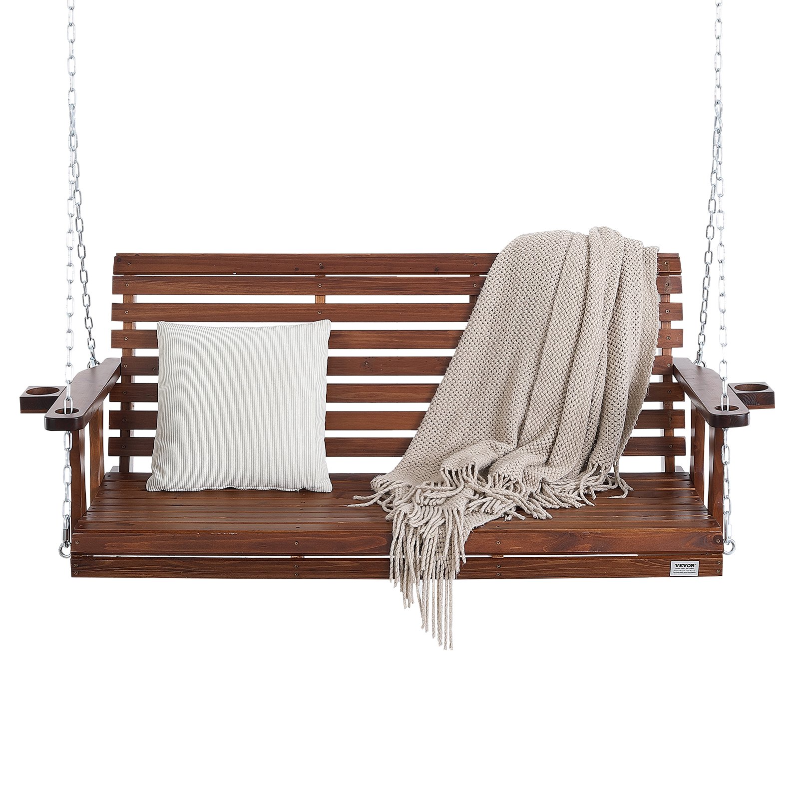 VEVOR Columpio de madera para porche de 1,6 m, banco de patio para jardín, capacidad de carga mejorada de 400 kg, banco de columpio resistente con cadenas colgantes para exteriores, color marrón