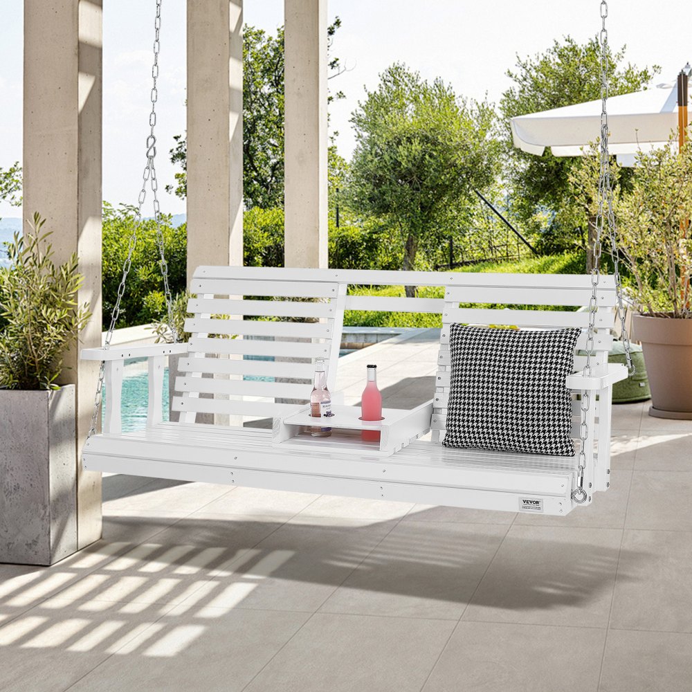 VEVOR Columpio de madera para porche de 1,5 m, banco de patio para jardín, capacidad de carga mejorada de 400 kg, banco de columpio resistente con cadenas colgantes para exteriores, color blanco