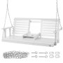 Columpio de porche de madera VEVOR blanco con cadenas y portavasos.