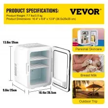 Tuspuzz Mini Nevera Pequeña Portátil 220 V/12 V 48 W 10 L Mini Refrigerador 26 x 25 x 35 cm Mini-Frigorífico Portátil Negro con Función de Frío y Calor para Maquillaje Cuidado la Piel Material ABS