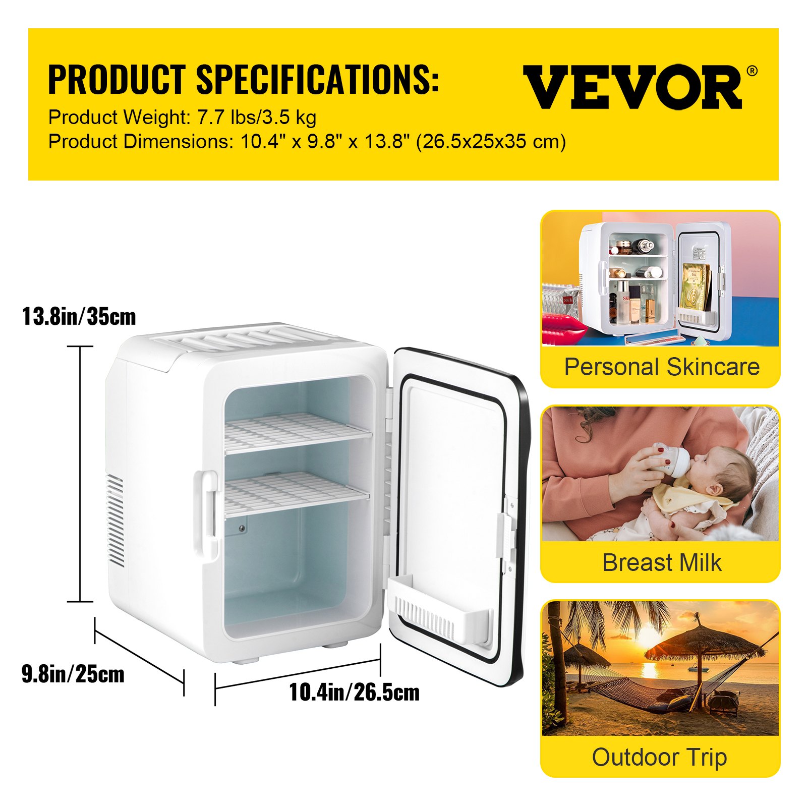 Tuspuzz Mini Nevera Pequeña Portátil 220 V/12 V 48 W 10 L Mini Refrigerador 26 x 25 x 35 cm Mini-Frigorífico Portátil Negro con Función de Frío y Calor para Maquillaje Cuidado la Piel Material ABS