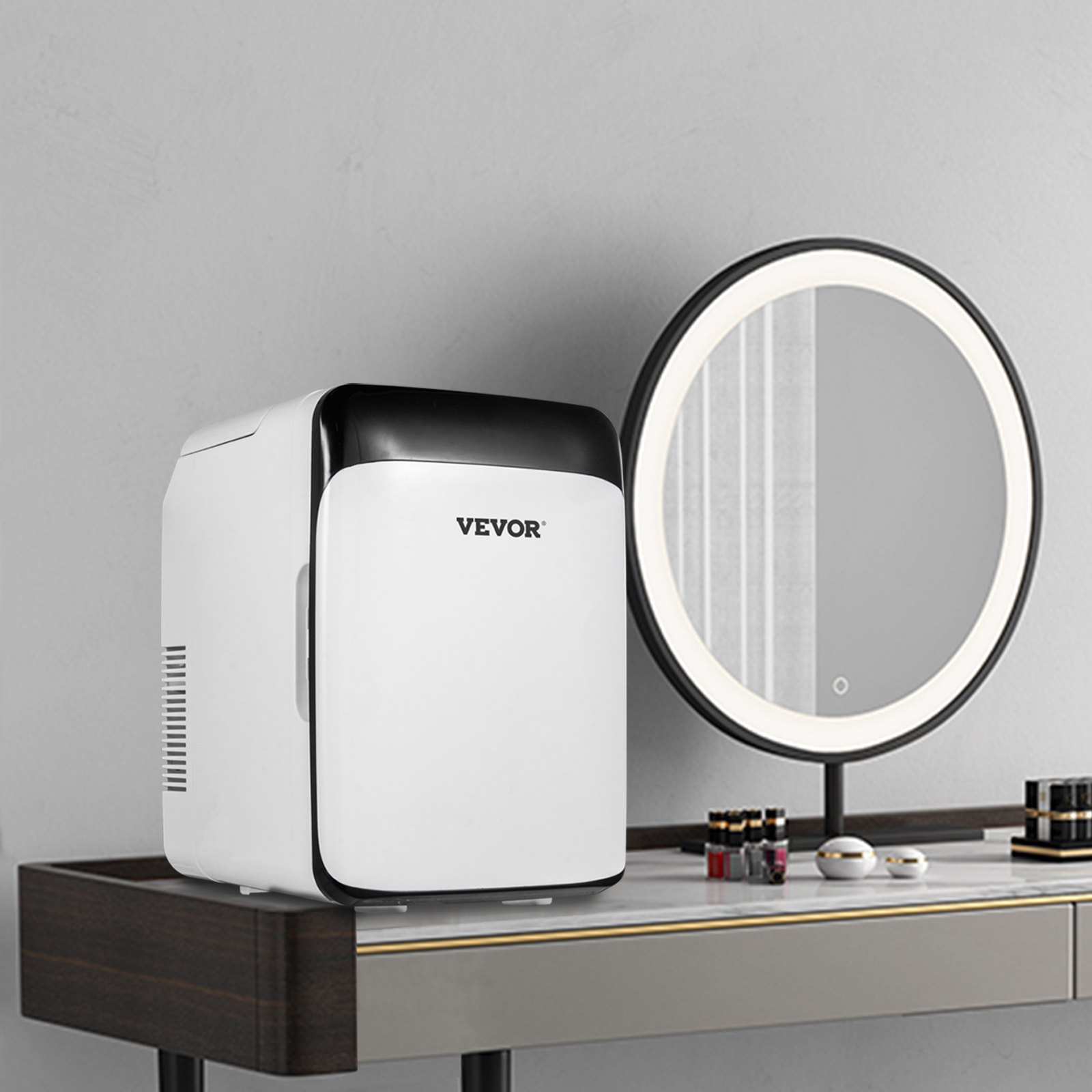 Tuspuzz Mini Nevera Pequeña Portátil 220 V/12 V 48 W 10 L Mini Refrigerador 26 x 25 x 35 cm Mini-Frigorífico Portátil Negro con Función de Frío y Calor para Maquillaje Cuidado la Piel Material ABS