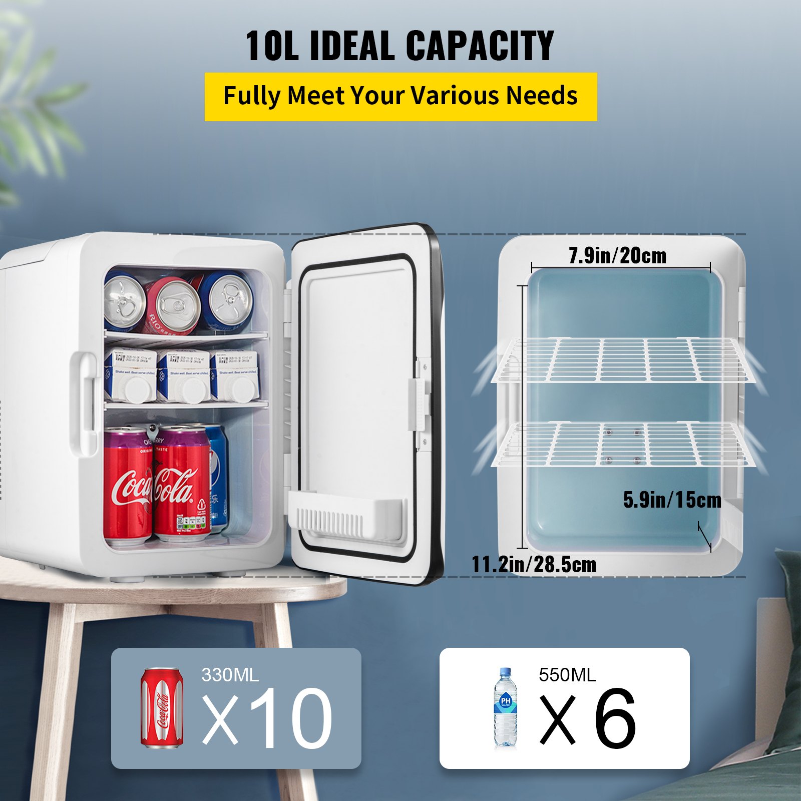 Mini refrigerador VEVOR, refrigerador portátil de 10 litros, refrigerador para el cuidado de la piel con CA/CC, refrigerador compacto de aspecto elegante, refrigerador de belleza liviano, para dormitorio, oficina, automóvil, barco, dormitorio, cuidado de la piel, medicina cosmética