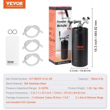 VEVOR Beer Growler Tap System, 128Oz 4L Mini Keg, 304 Steel Presurized Beer Growler, Keg Growler con pantalla de presión, grifo regulador de CO2, anillo a prueba de fugas para draft, Homebrew, cerveza artesanal