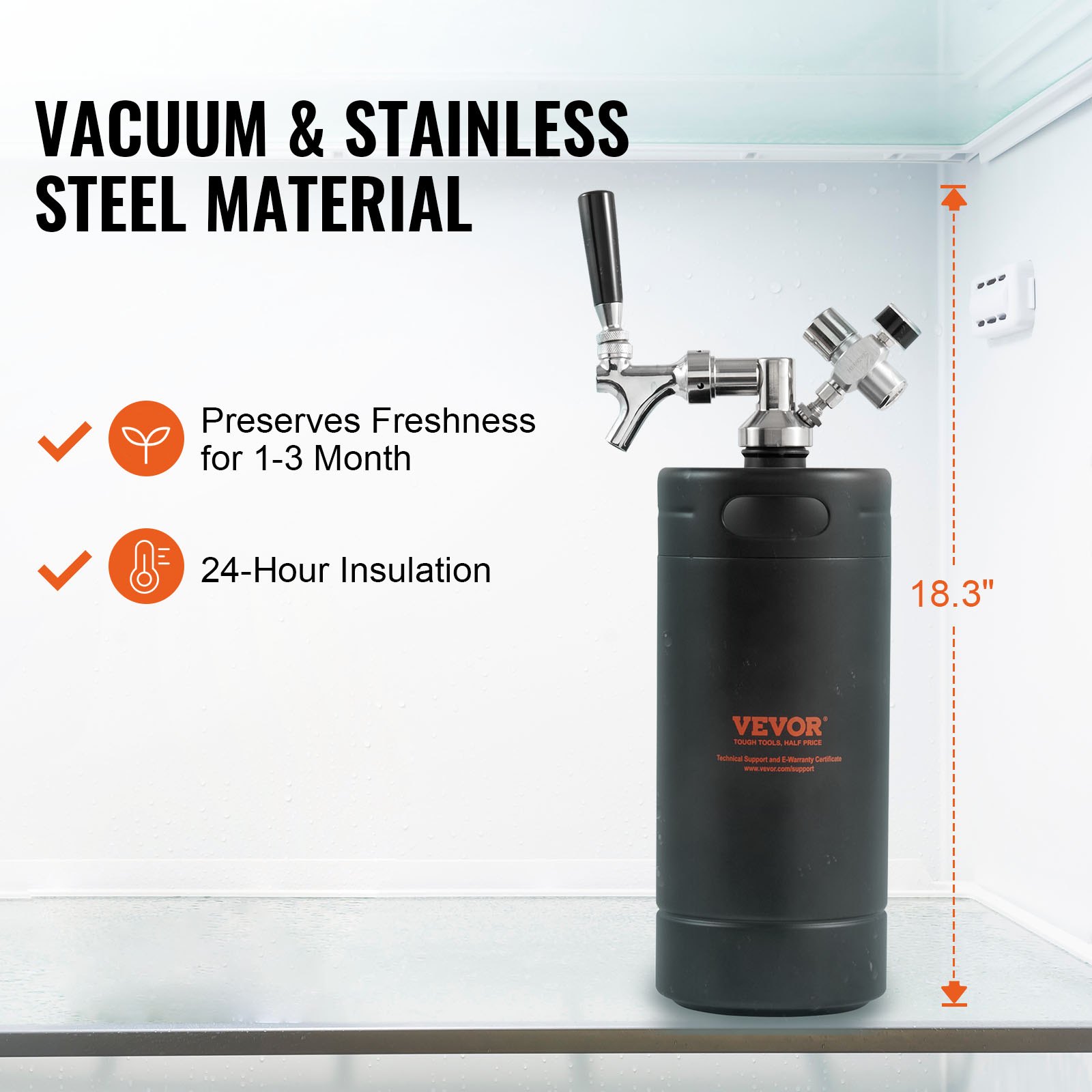 Sistema de grifo para growler de cerveza VEVOR, mini barril de 4 L y 128 oz, growler de cerveza presurizado de acero inoxidable 304, growler de barril con indicador de presión, grifo regulador de CO2 y aro antifugas para cerveza de barril, cerveza artesanal.