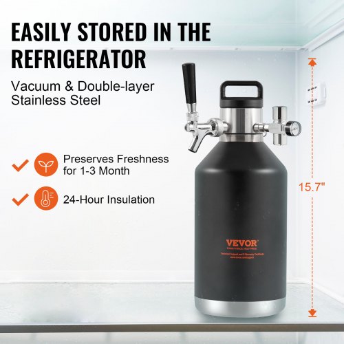 TMCRAFT Mini Barril De Cerveza 2 Litros: Growler De Acero Inoxidable Con Válvula De Escape Para Mantener La Bebida Fresca Y Carbonatada
