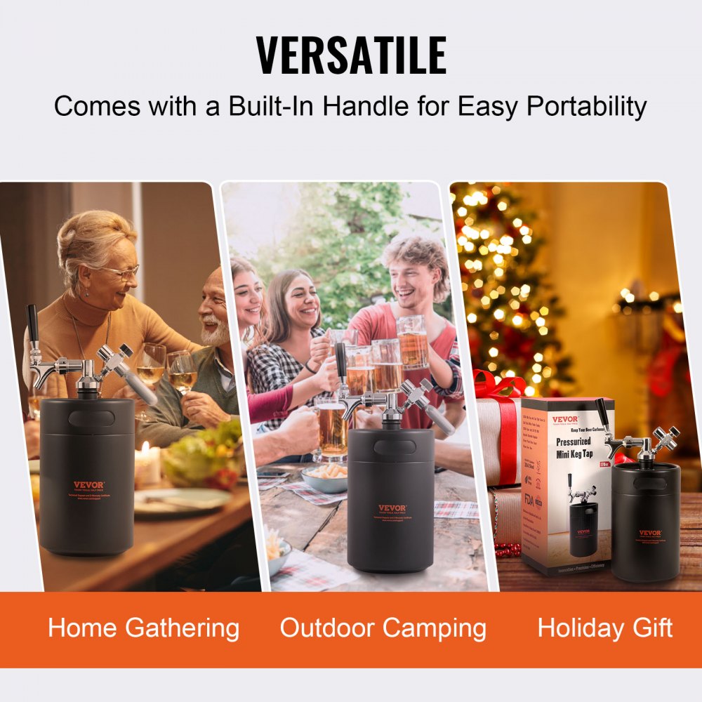 Sistema de grifo para growler de cerveza VEVOR, mini barril de 5 L y 170 oz, growler de cerveza presurizado de acero inoxidable 304, growler de barril con indicador de presión, grifo regulador de CO2 y aro antifugas para cerveza de barril, cerveza artesanal.