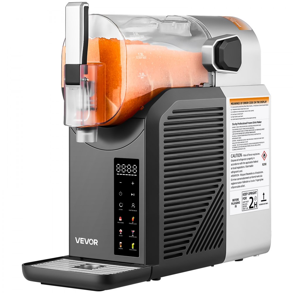 VEVOR Máquina de Granizados Tanque de 2 L sin Necesidad de Hielo con Autolimpieza Fabricado en Acero Inoxidable 304 con 6 Programas Preestablecidos para Margaritas Congeladas, Frappés, Batidos