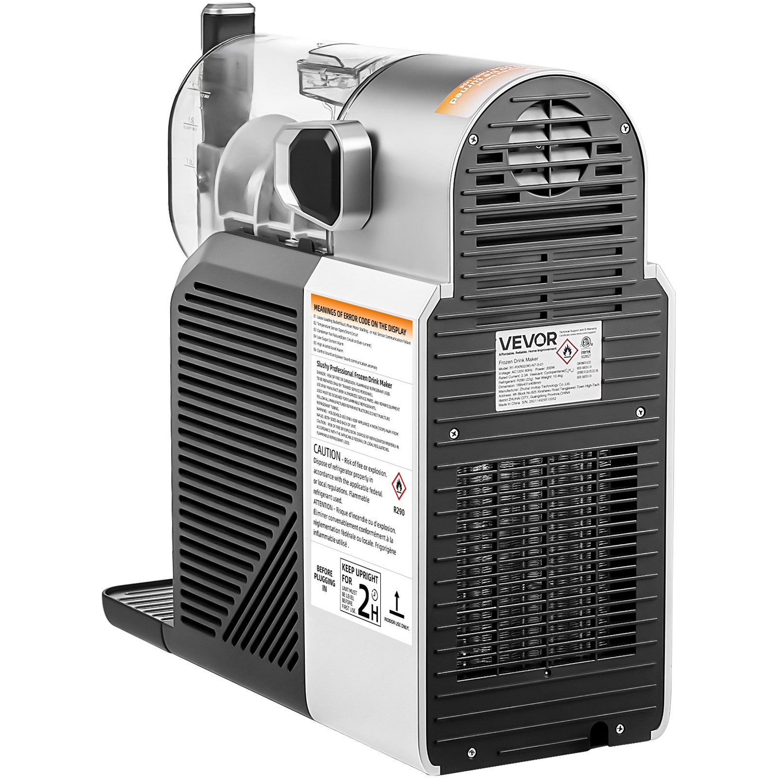 VEVOR Máquina de Granizados Tanque de 2 L sin Necesidad de Hielo con Autolimpieza Fabricado en Acero Inoxidable 304 con 6 Programas Preestablecidos para Margaritas Congeladas, Frappés, Batidos