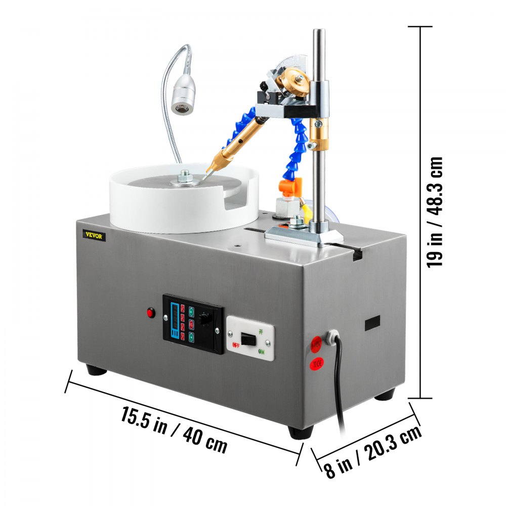 VEVOR Gem Faceting Machine 180W Jade Grinding Machine Pulidora 3000RPM Rock Pulidora Jewel Angle Pulidora con manipulador facetado Luz LED y bomba de agua Amoladora plana para pulidora de joyas (110V)