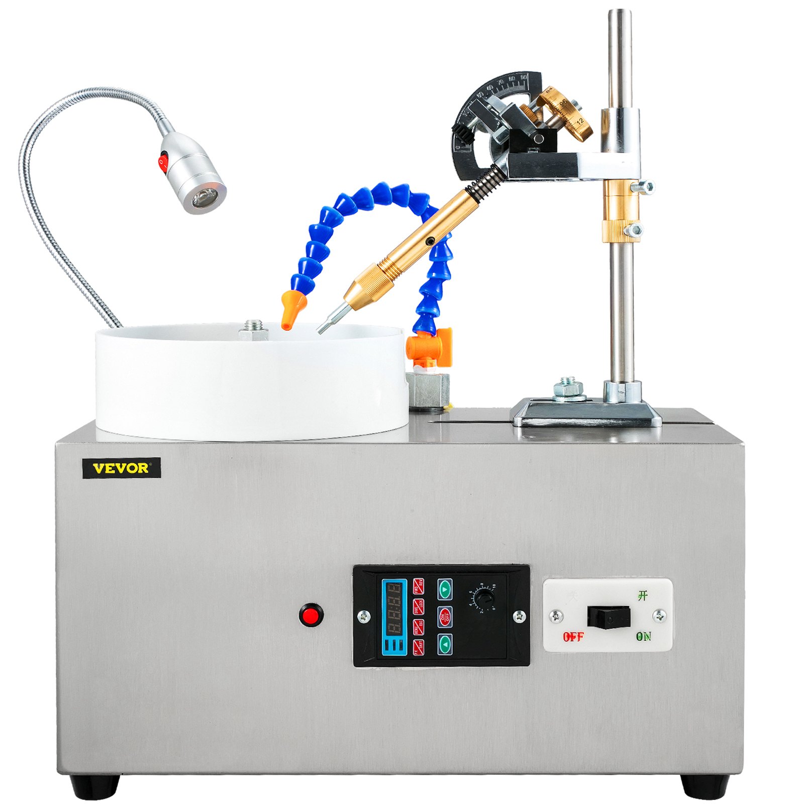 VEVOR Gem Faceting Machine 180W Jade Grinding Machine Pulidora 3000RPM Rock Pulidora Jewel Angle Pulidora con manipulador facetado Luz LED y bomba de agua Amoladora plana para pulidora de joyas (110V)
