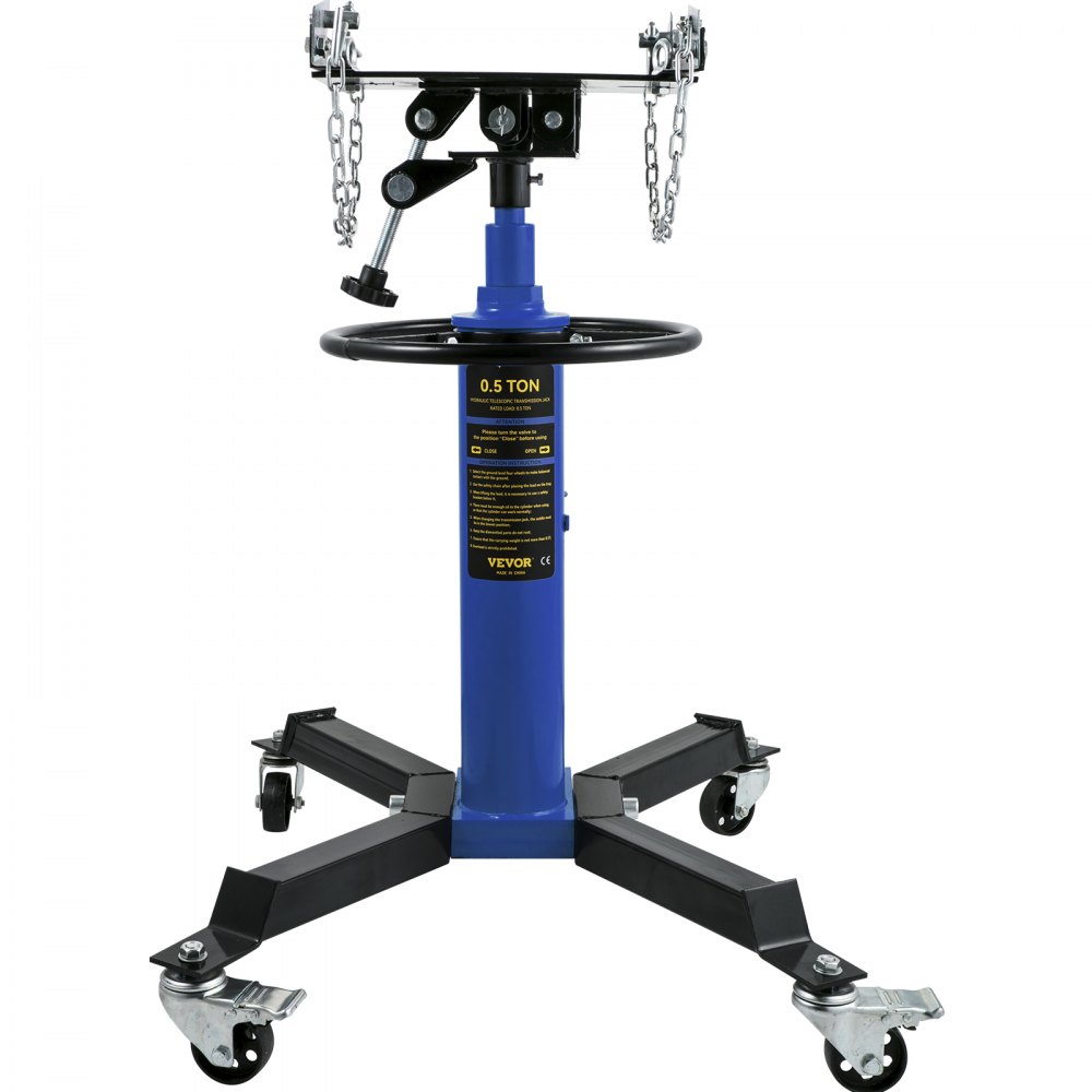 Gato de transmisión VEVOR, azul, ajustable, resistente, capacidad de 0,5 toneladas, con ruedas giratorias.