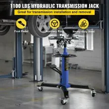 VEVOR Gato de transmisión, gato de transmisión telescópico hidráulico de 1/2 toneladas/1100 libras de capacidad, soporte de gato de piso de 2 etapas con pedal, rueda giratoria de 360°, elevador de garaje/tienda, azul