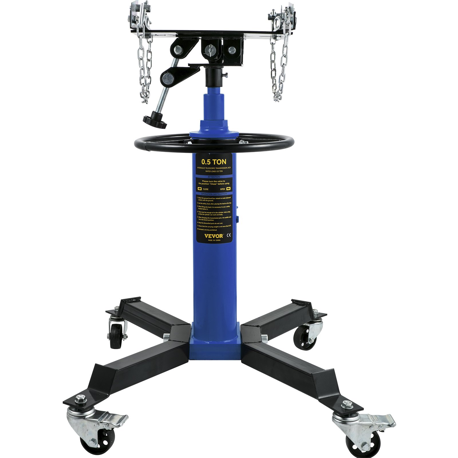 Gato de transmisión VEVOR, azul, ajustable, resistente, capacidad de 0,5 toneladas, con ruedas giratorias.