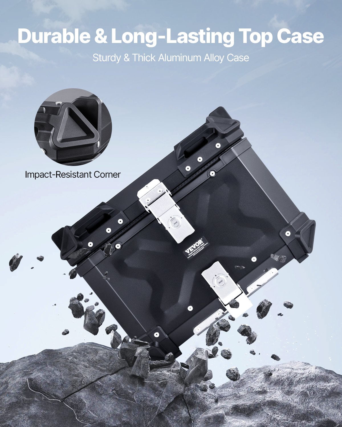 Baúl superior para motocicleta VEVOR, universal, de aleación de aluminio con forro de cuero, baúl superior desmontable impermeable de 45 l con cerradura y cojín trasero, compatible con el 99 % de los modelos de motocicleta.