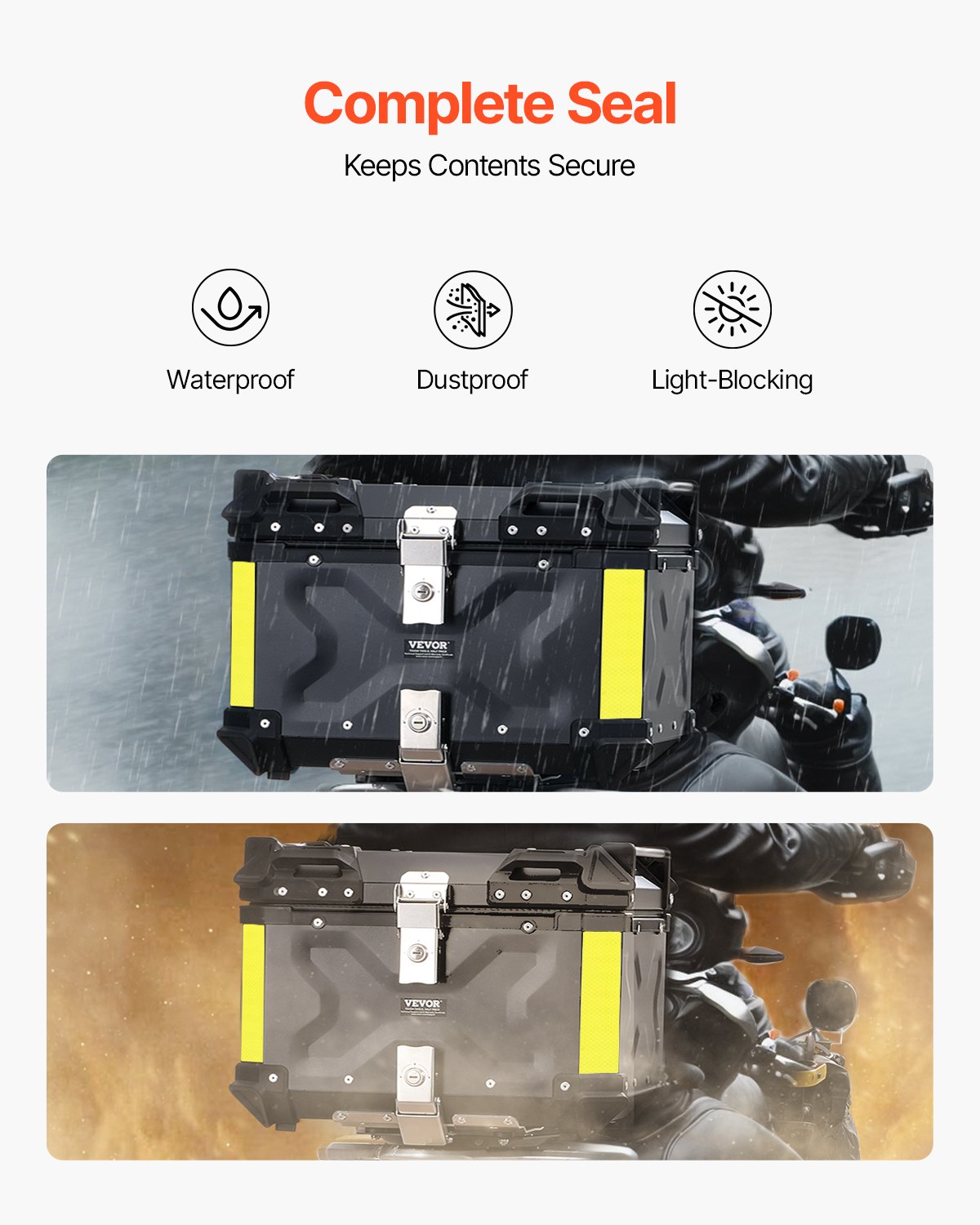 Baúl superior para motocicleta VEVOR, universal, de aleación de aluminio con forro de cuero, 65 l, impermeable, desmontable, con cerradura y respaldo acolchado, compatible con el 99 % de los modelos de motocicleta.