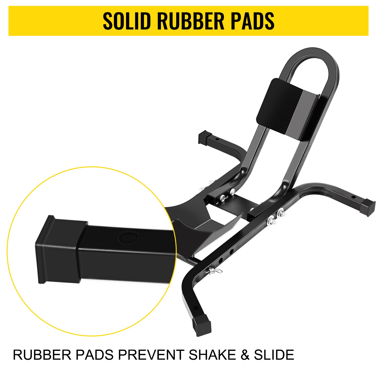 Calzo para llanta delantera de motocicleta VEVOR, soporte para rueda resistente de 1200 lbs, calzo delantero para motocicleta negra para ruedas de 17 a 21 pulgadas, soporte para remolque de acero de alta calidad, con tubo cuadrado estable y orificios ajustables