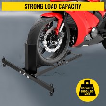 Calzo para llanta delantera de motocicleta VEVOR, soporte para rueda resistente de 1800 lbs, calzo delantero para motocicleta vertical negro para ruedas de 15 a 22 pulgadas, soporte para remolque de acero de alta calidad, con tubos estables y orificios ajustables
