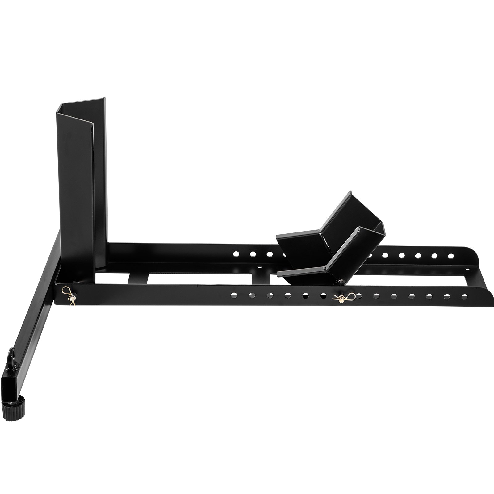 Calzo para llanta delantera de motocicleta VEVOR, soporte para rueda resistente de 1800 lbs, calzo delantero para motocicleta vertical negro para ruedas de 15 a 22 pulgadas, soporte para remolque de acero de alta calidad, con tubos estables y orificios ajustables