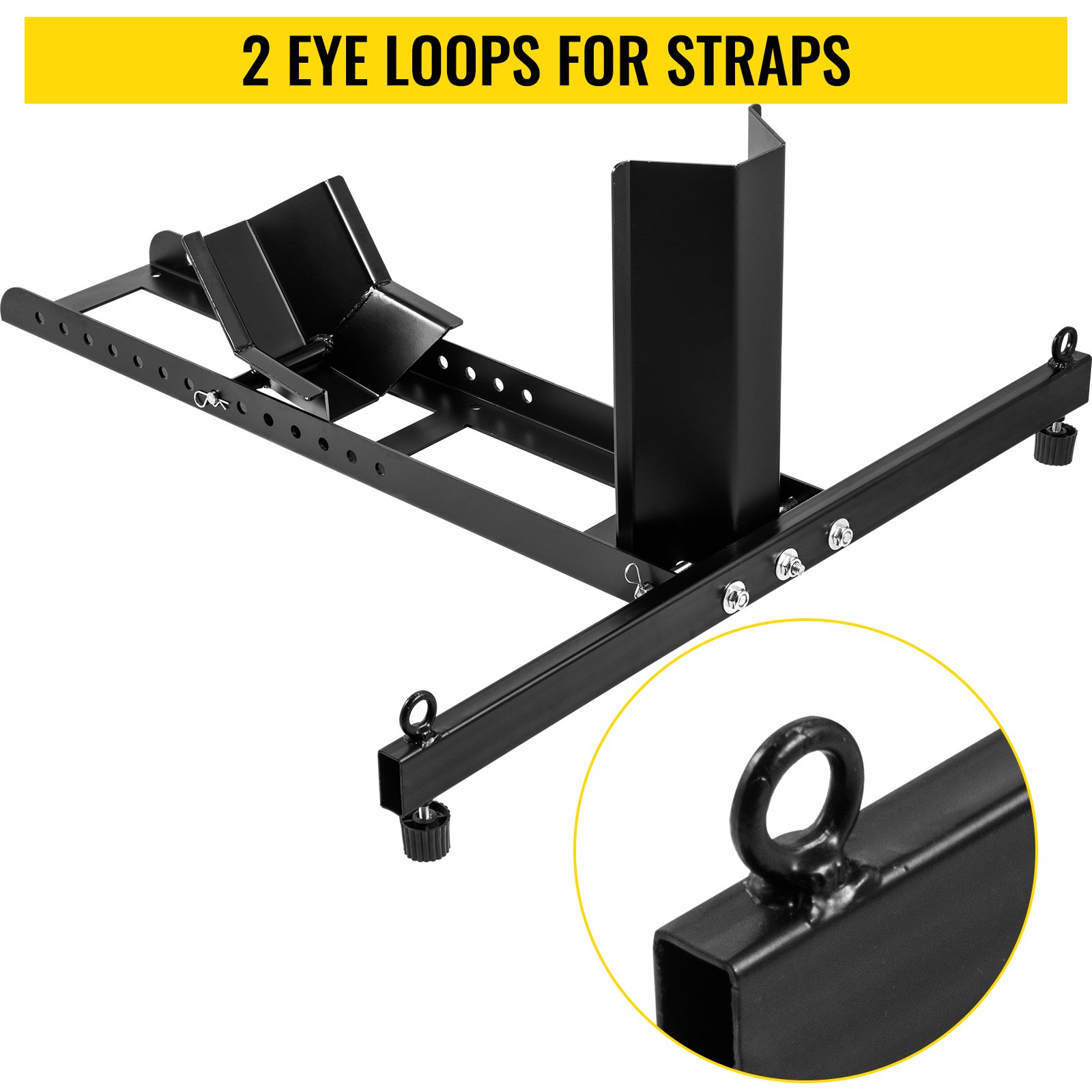 Calzo para llanta delantera de motocicleta VEVOR, soporte para rueda resistente de 1800 lbs, calzo delantero para motocicleta vertical negro para ruedas de 15 a 22 pulgadas, soporte para remolque de acero de alta calidad, con tubos estables y orificios ajustables