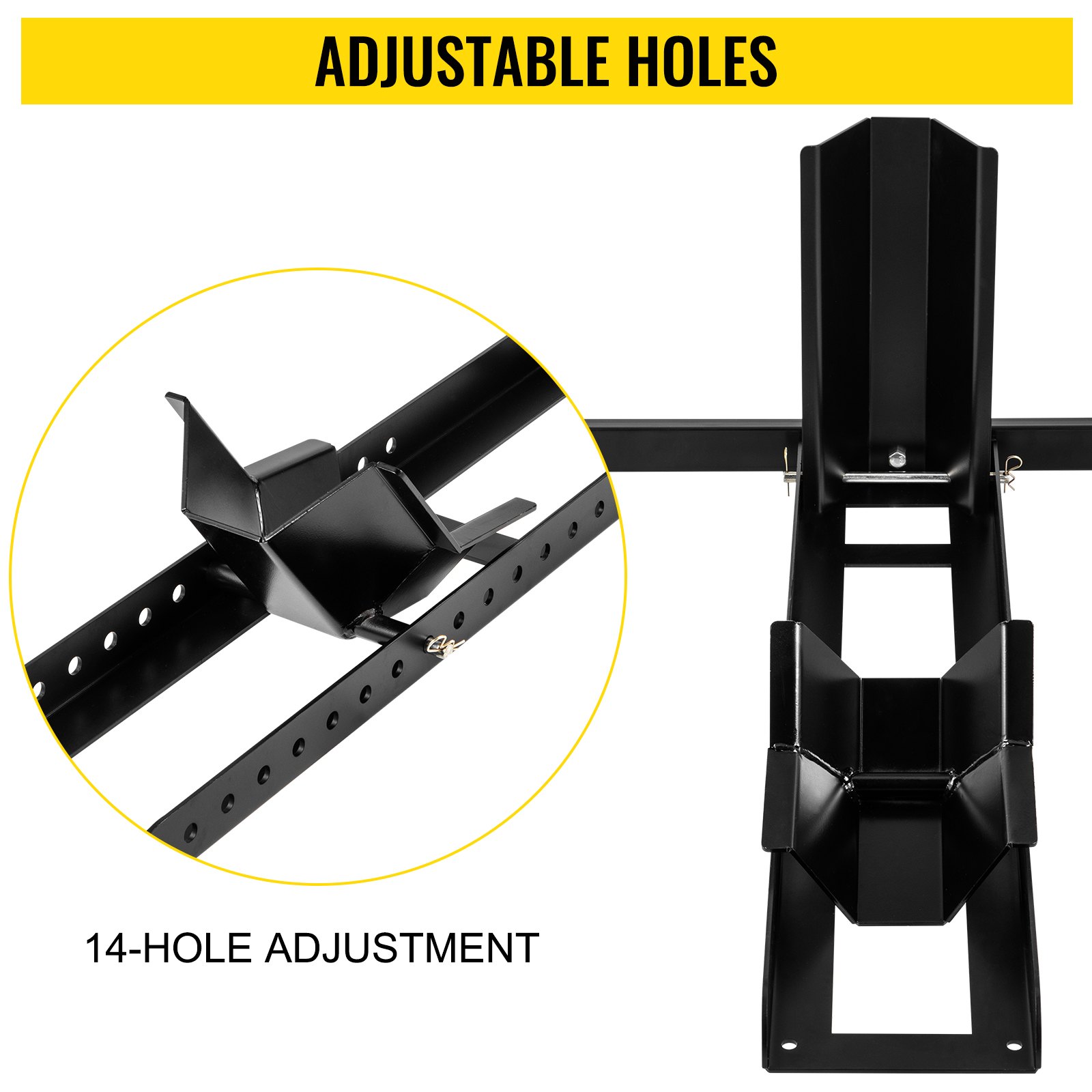 Calzo para llanta delantera de motocicleta VEVOR, soporte para rueda resistente de 1800 lbs, calzo delantero para motocicleta vertical negro para ruedas de 15 a 22 pulgadas, soporte para remolque de acero de alta calidad, con tubos estables y orificios ajustables