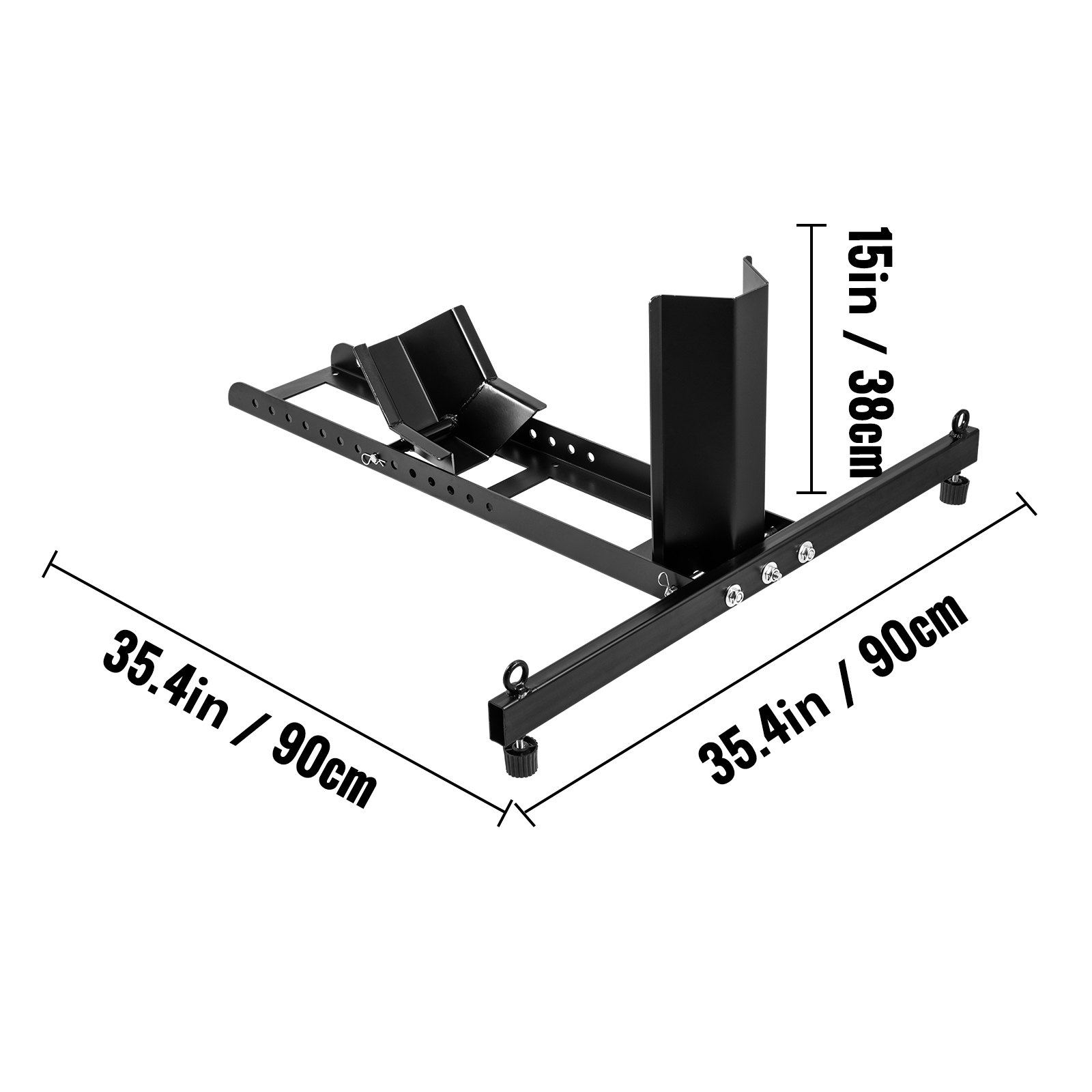Calzo para llanta delantera de motocicleta VEVOR, soporte para rueda resistente de 1800 lbs, calzo delantero para motocicleta vertical negro para ruedas de 15 a 22 pulgadas, soporte para remolque de acero de alta calidad, con tubos estables y orificios ajustables