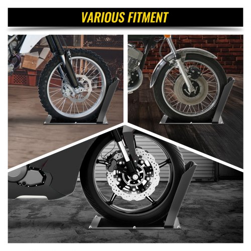 VEVOR - Calzo delantero empotrado para rueda de motocicleta, soporte de rueda resistente de 1500 libras, para ruedas de 24 pulgadas, soporte de remolque de acero de alta calidad, con diseño de ahorro de espacio y agujeros preperforados (grande-24 pulgadas)