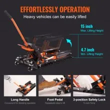 VEVOR Soporte hidráulico de acero para gato de motocicleta, gato elevador de tijera ATV de 1500 libras, soporte de gato elevador de tijera de 4,7 a 15 pulgadas con 4 ruedas, soporte de elevación hidráulico accionado por pie para motocicleta ATV UTV Powersports