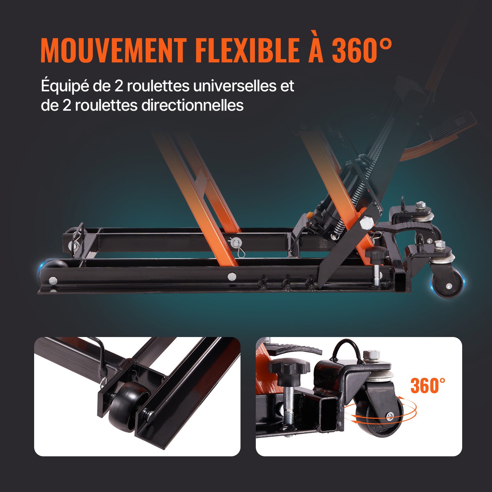 Gato hidráulico de acero VEVOR para motocicleta, 680 kg, para ATV, UTV, deportes de motor, de 11,9 a 38 cm, con 4 ruedas, con pedal hidráulico