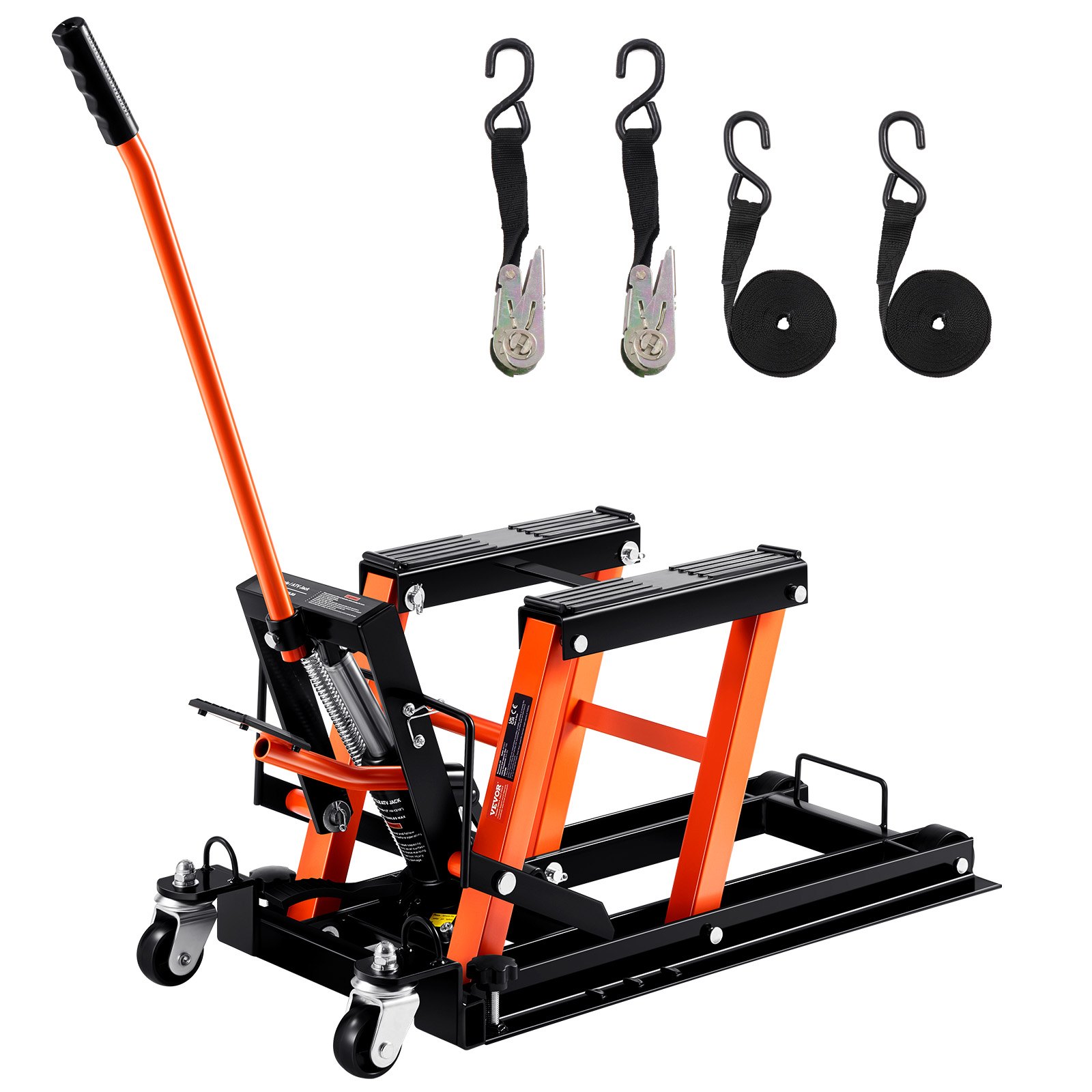 Gato hidráulico de acero VEVOR para motocicleta, 680 kg, para ATV, de tijera, de 11,9 a 38 cm con 4 ruedas, con pedal hidráulico para motocicletas, ATV, UTV y deportes de motor.