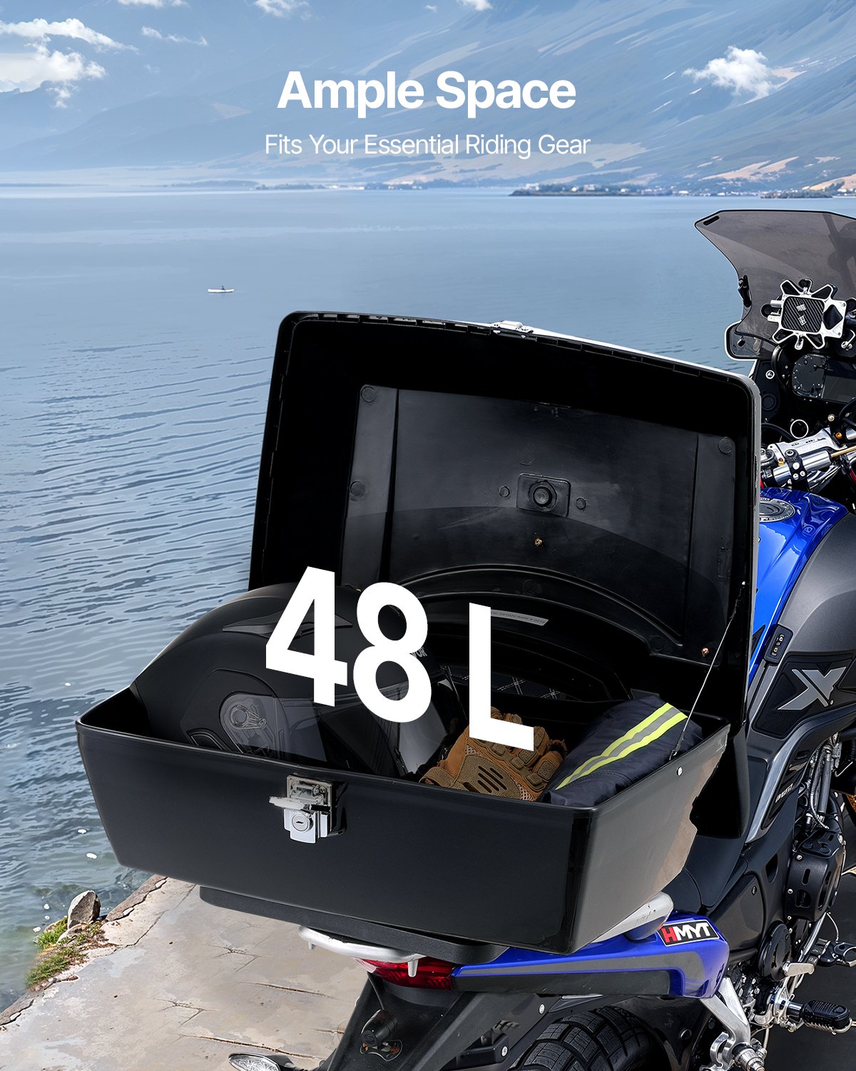 Baúl superior universal para motocicleta de 48 l con panel reflectante