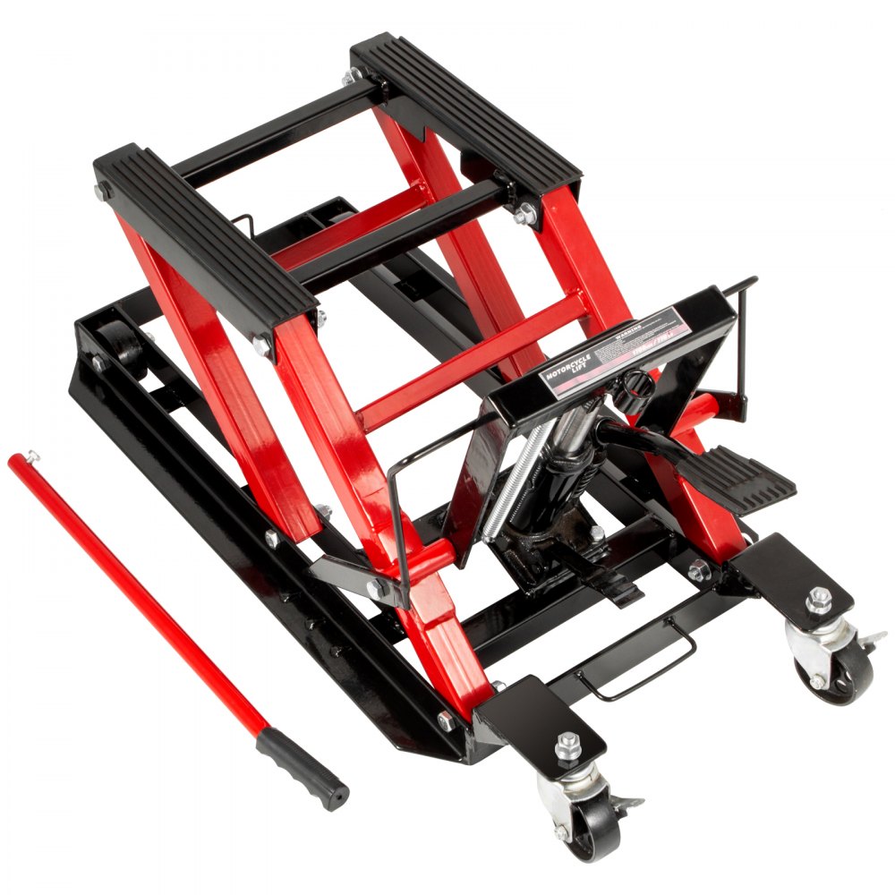 Gato hidráulico de tijera para motocicleta VEVOR con capacidad de carga de 1700 libras, mesa elevadora portátil para motocicleta, gato elevador ajustable para motocicleta, soporte de elevación para motocicleta imprescindible en el garaje (1700 libras, negro y rojo)
