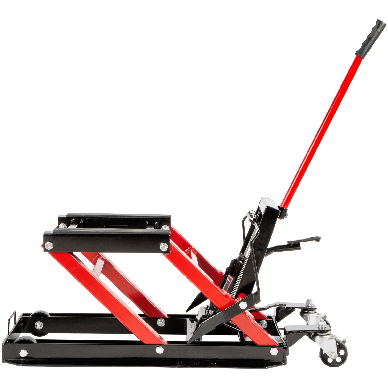Gato hidráulico de tijera para motocicleta VEVOR con capacidad de carga de 1700 libras, mesa elevadora portátil para motocicleta, gato elevador ajustable para motocicleta, soporte de elevación para motocicleta imprescindible en el garaje (1700 libras, negro y rojo)