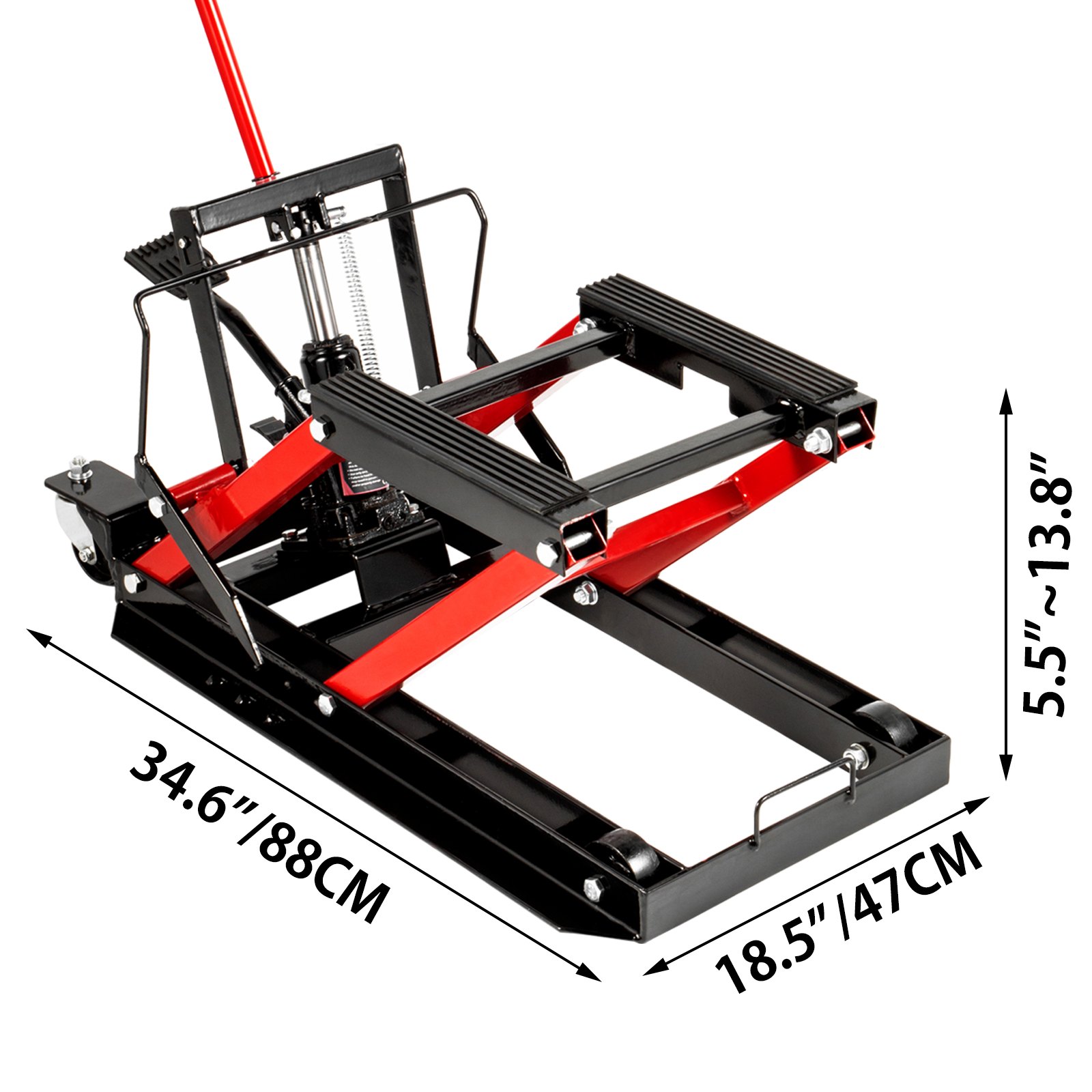 Gato hidráulico de tijera para motocicleta VEVOR con capacidad de carga de 1700 libras, mesa elevadora portátil para motocicleta, gato elevador ajustable para motocicleta, soporte de elevación para motocicleta imprescindible en el garaje (1700 libras, negro y rojo)