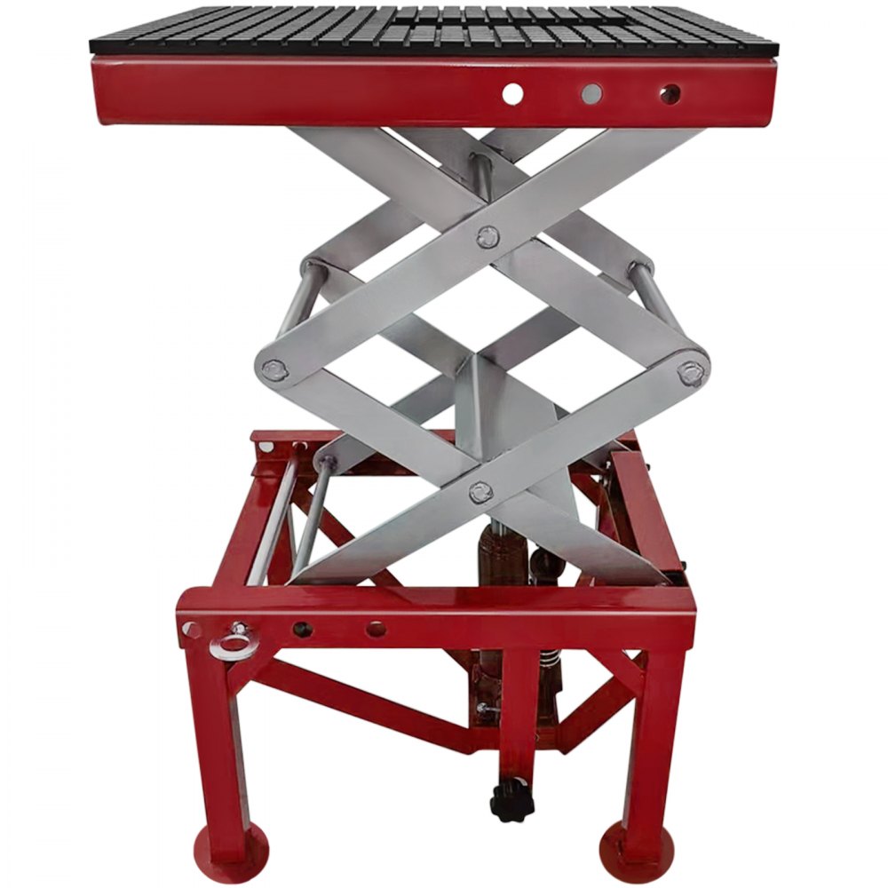VEVOR Gato para motocicleta, gato hidráulico de tijera para motocicleta con capacidad de carga de 300 libras, mesa elevadora portátil, gato elevador ajustable para motocicleta, soporte elevador rojo para motocicleta