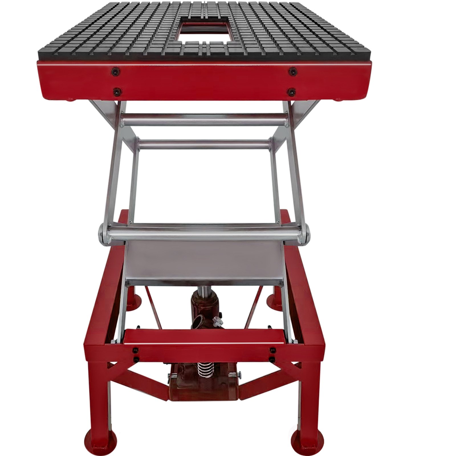 VEVOR Gato para motocicleta, gato hidráulico de tijera para motocicleta con capacidad de carga de 300 libras, mesa elevadora portátil, gato elevador ajustable para motocicleta, soporte elevador rojo para motocicleta