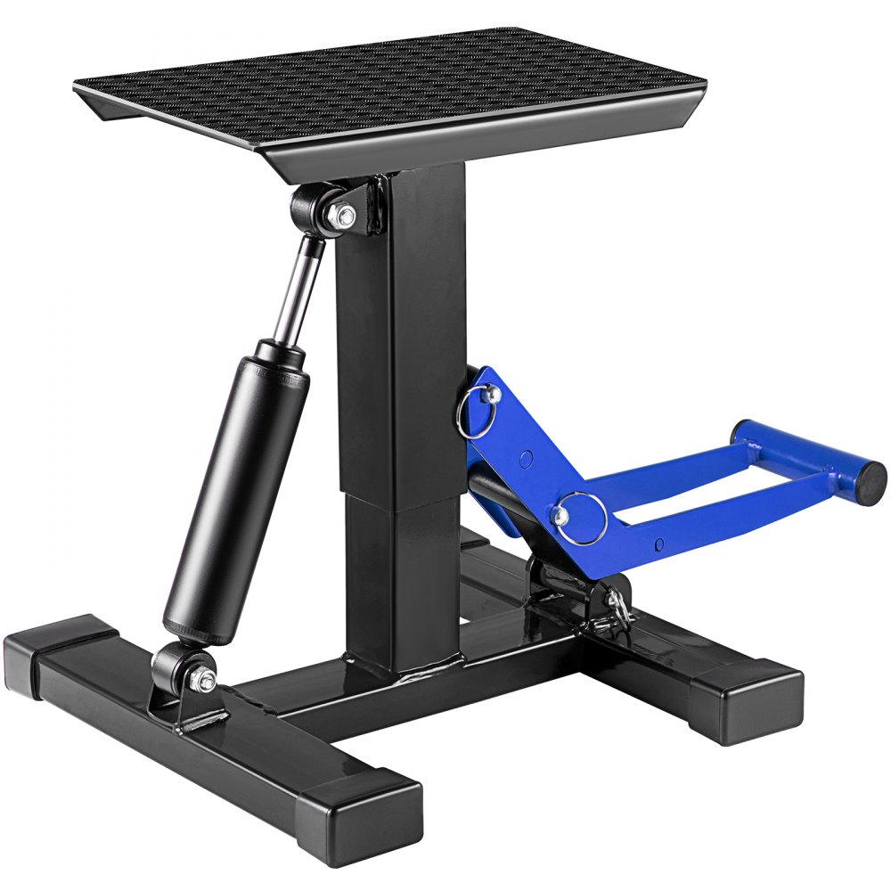 VEVOR Soporte de elevación para motocicleta, soporte de reparación de elevación de motocicleta resistente de 400 libras, soporte de elevación de acero ajustable de 9.0 a 16.5 pulgadas, soporte de mesa de mantenimiento para bicicleta de suciedad, soporte de elevación de altura de gato negro/azul