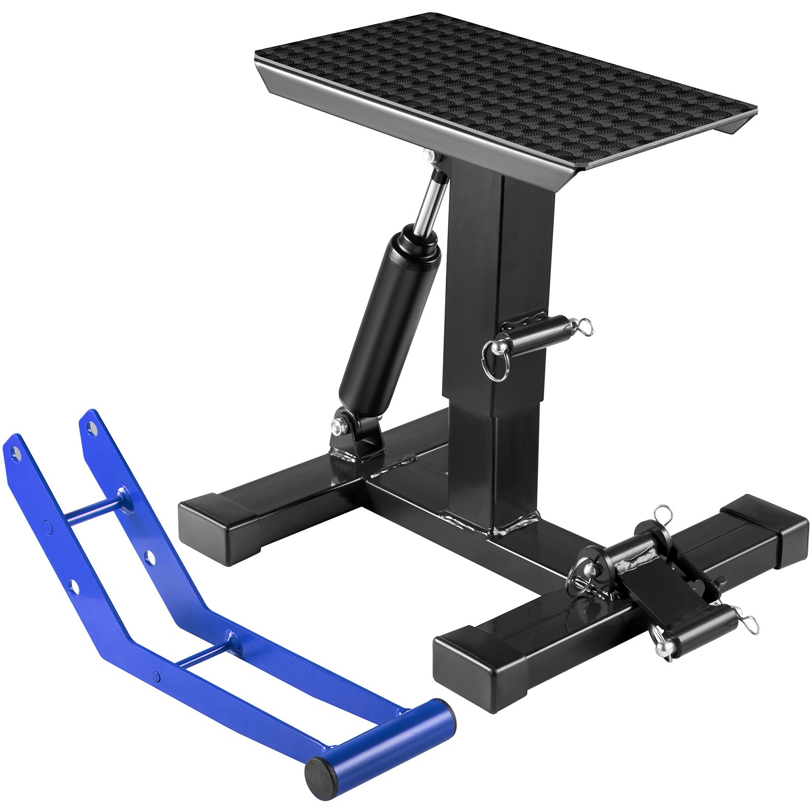 VEVOR Soporte de elevación para motocicleta, soporte de reparación de elevación de motocicleta resistente de 400 libras, soporte de elevación de acero ajustable de 9.0 a 16.5 pulgadas, soporte de mesa de mantenimiento para bicicleta de suciedad, soporte de elevación de altura de gato negro/azul