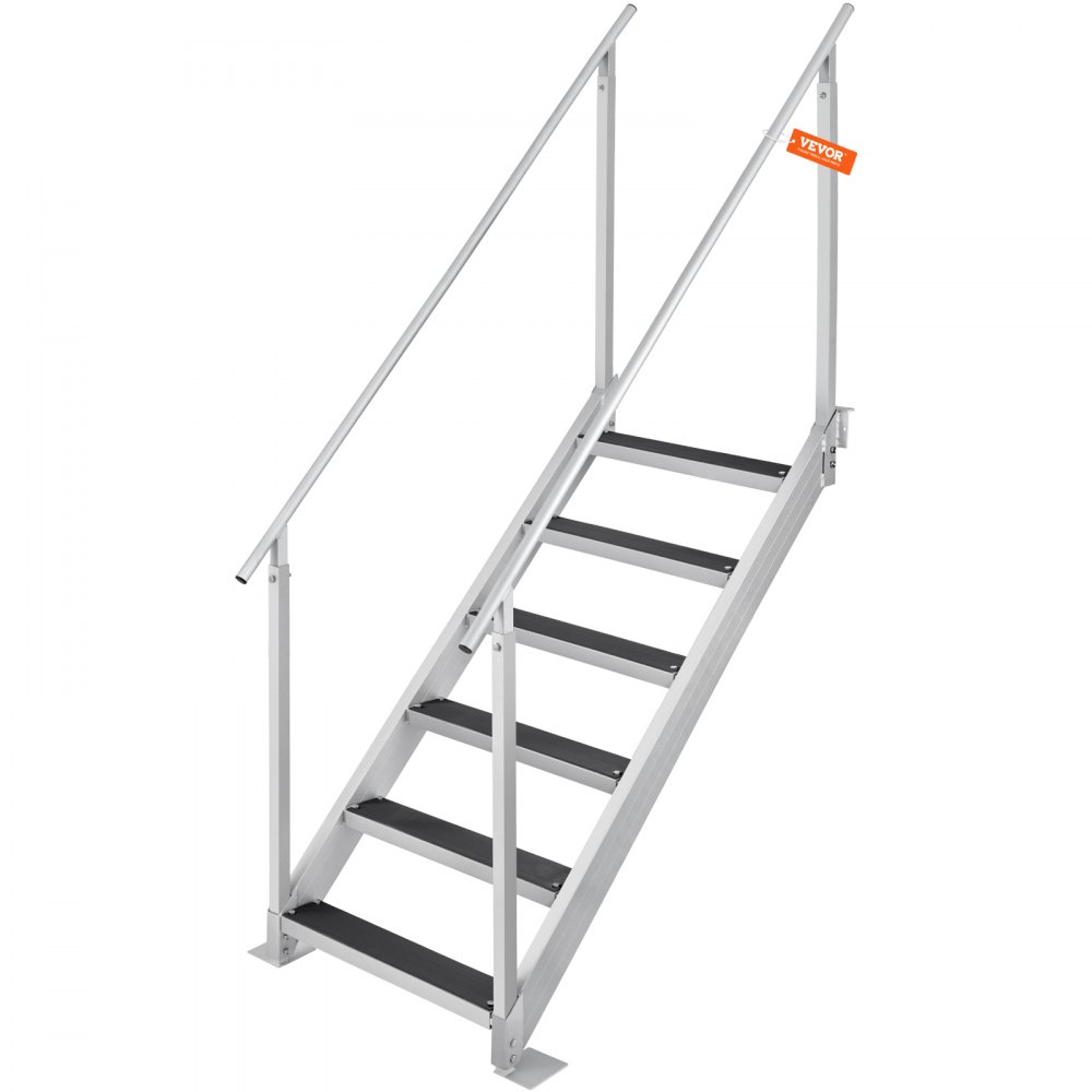 VEVOR Escalera de muelle, altura ajustable de 43 a 51 pulgadas, capacidad de carga de 500 libras, escalera de pontón de aleación de aluminio de 6 escalones con pasamanos dobles y tapete de goma antide