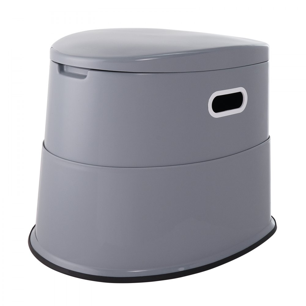 Inodoro portátil VEVOR gris con un diseño elegante y asas laterales para facilitar su transporte.