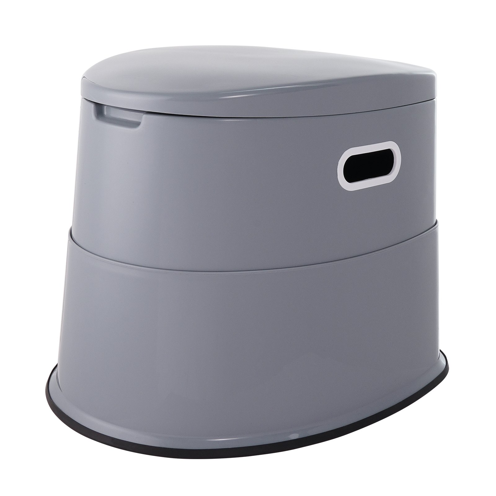 Inodoro portátil VEVOR gris con un diseño elegante y asas laterales para facilitar su transporte.