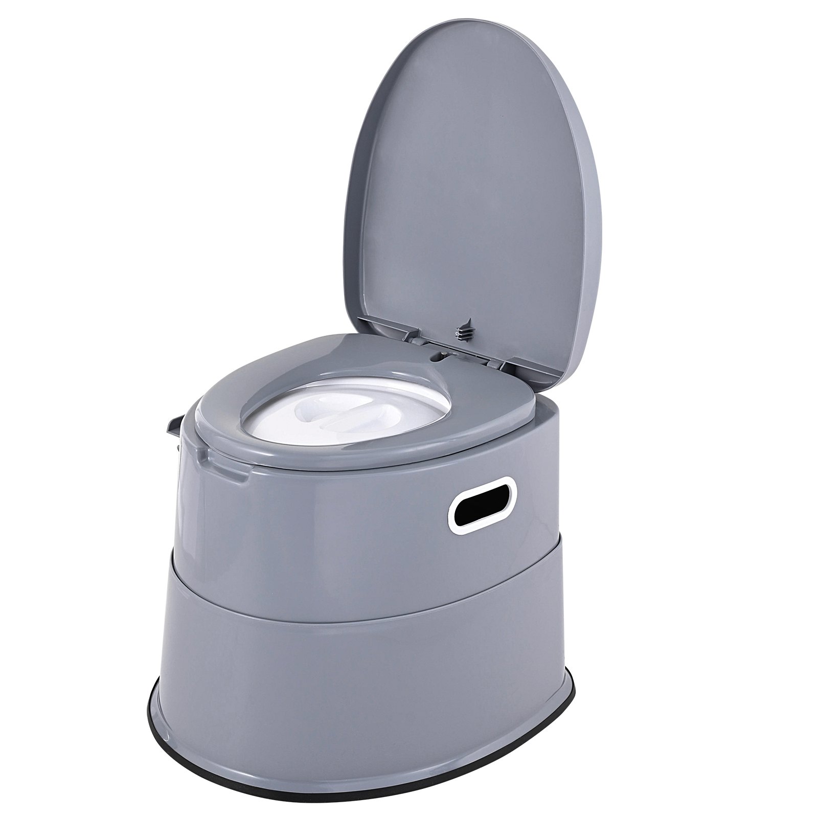 Inodoro portátil VEVOR gris con tapa abierta y diseño ergonómico. ideal para camping y viajes.
