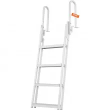 VEVOR Escalera de muelle abatible hacia arriba de 4 escalones, capacidad de carga de 350 libras, escalera de aluminio para pontón con escalón de 4 pulgadas de ancho y alfombrilla de goma antideslizant