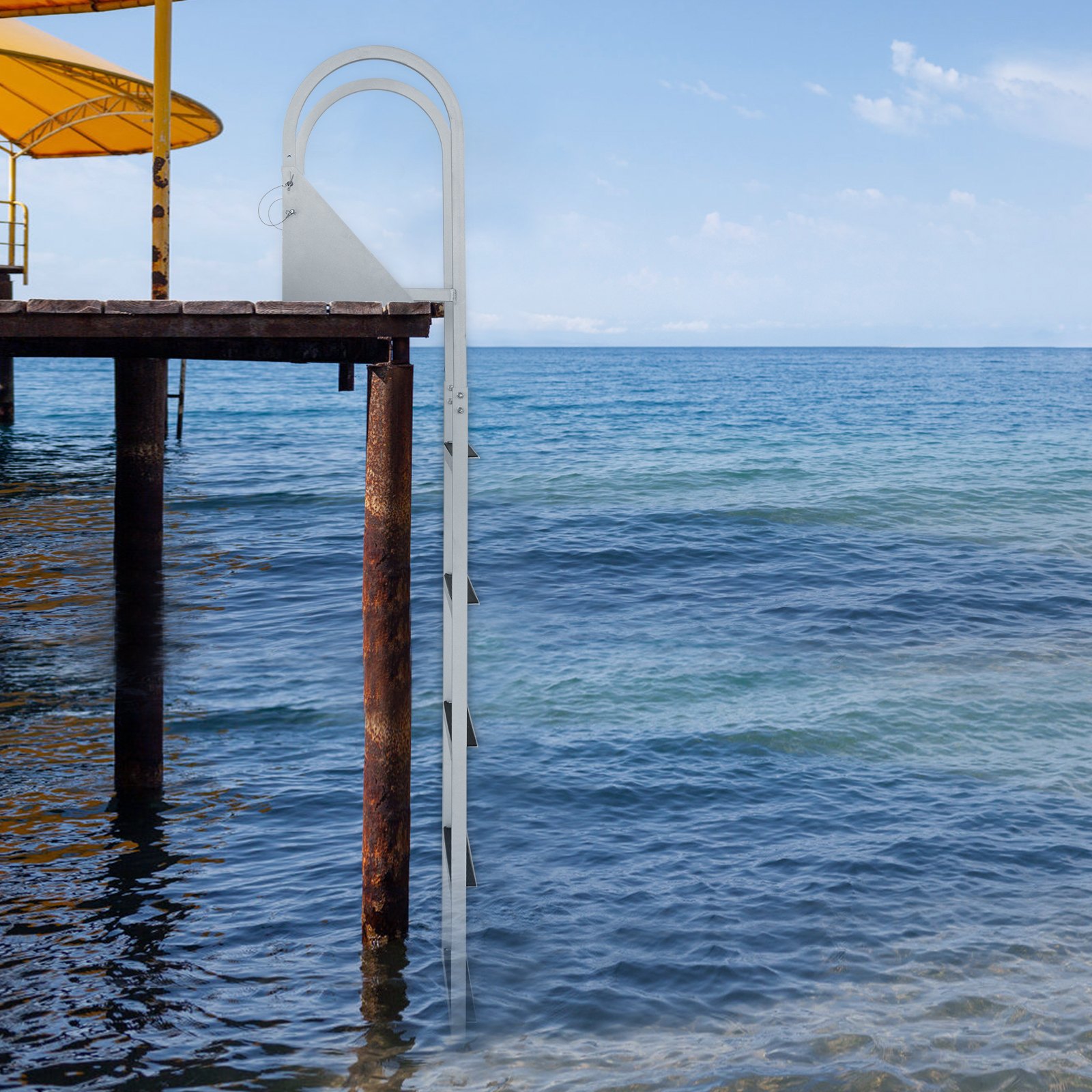 VEVOR Escalera de Muelle de 5 Escalones Carga de 158 kg Escalera de Pontón Escalón de Aleación de Aluminio Pedales Antideslizantes 50,8 mm para Barco, Lago, Piscina, Embarque Marino