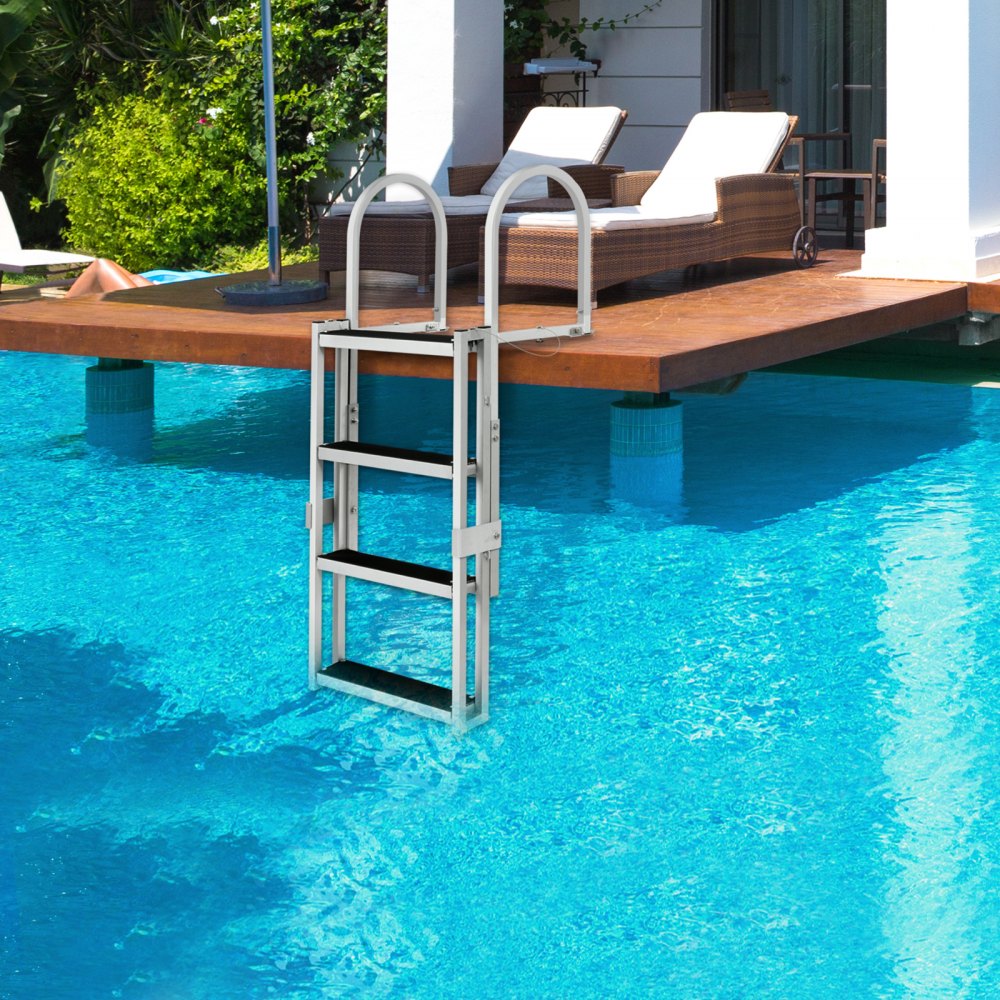 VEVOR Escalera de muelle, retráctil de 4 escalones, capacidad de carga de 350 libras, escalera de pontón de aleación de aluminio con altura ajustable de 55.1 a 67.1 pulgadas, escalón de 4 pulgadas de