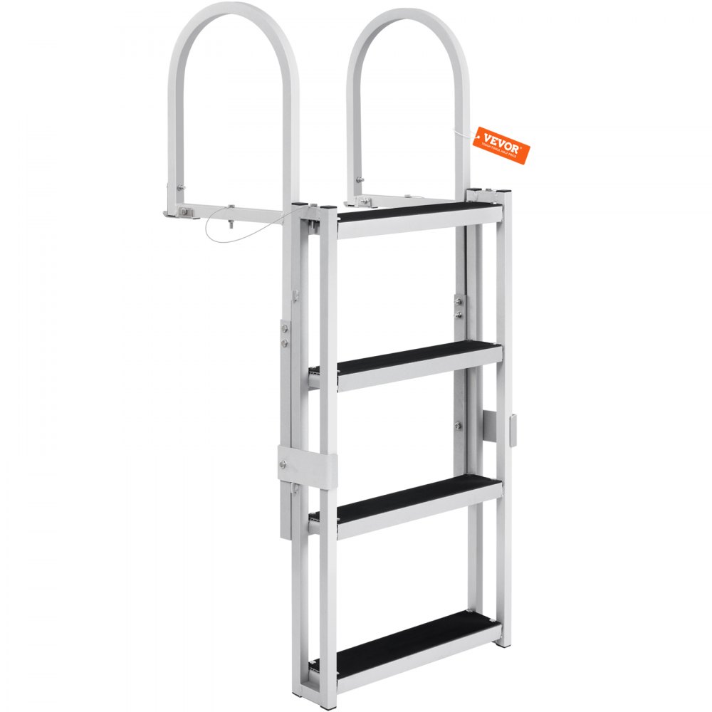 VEVOR Escalera de muelle, retráctil de 4 escalones, capacidad de carga de 350 libras, escalera de pontón de aleación de aluminio con altura ajustable de 55.1 a 67.1 pulgadas, escalón de 4 pulgadas de