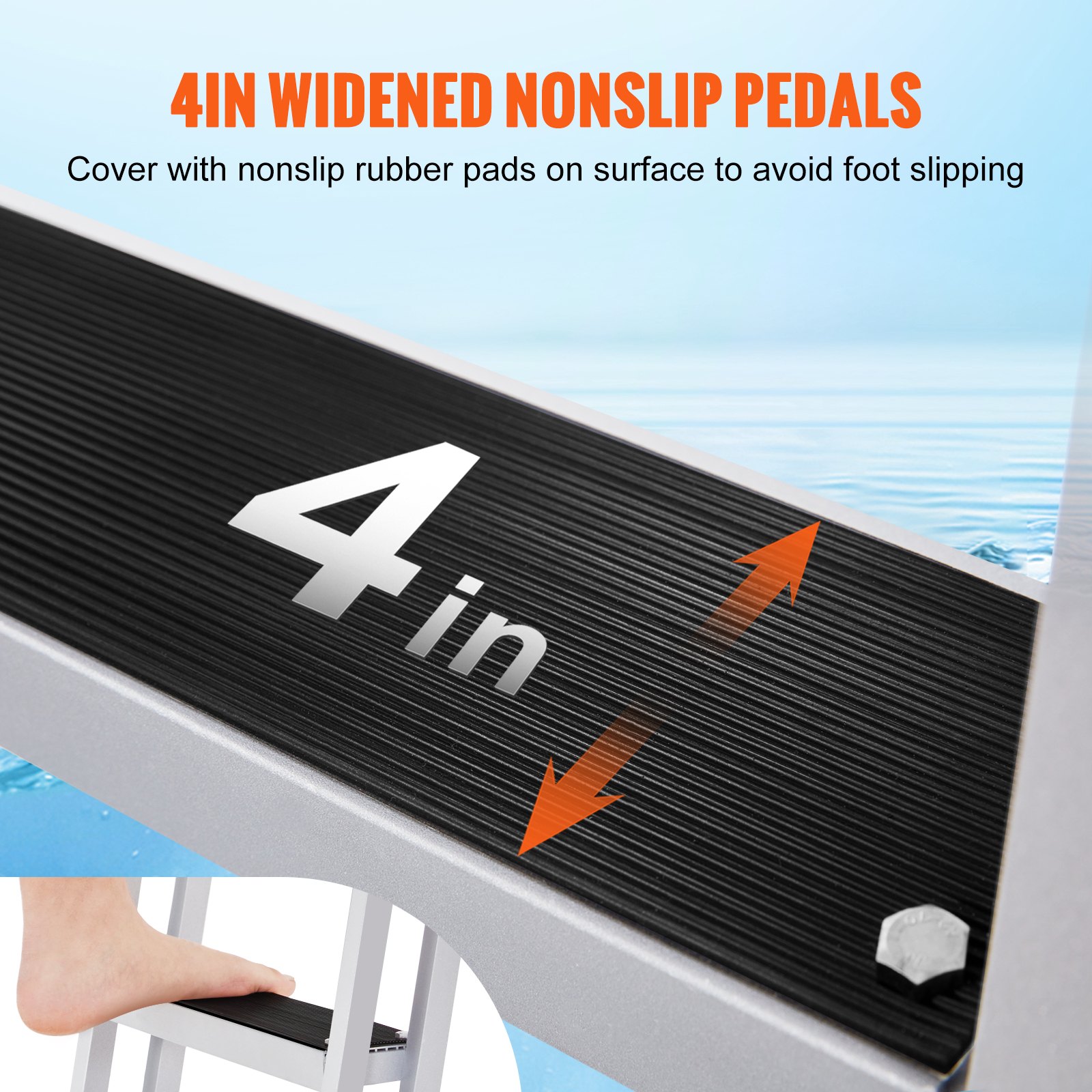 VEVOR Escalera de muelle, retráctil de 4 escalones, capacidad de carga de 350 libras, escalera de pontón de aleación de aluminio con altura ajustable de 55.1 a 67.1 pulgadas, escalón de 4 pulgadas de